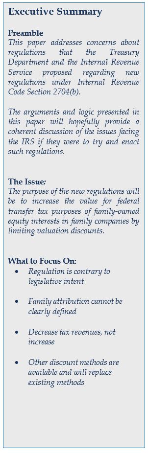 Possible Changes To Valuation Discount Rules Are Unlikely